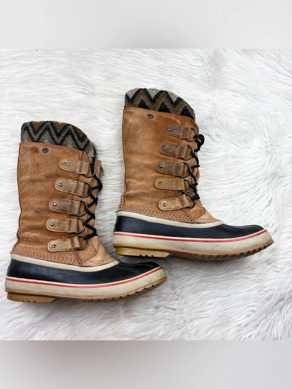 Sorel Joan of Arctic Knit Boot Waterproof Elk Leather Chevron Fleece Duck Winter